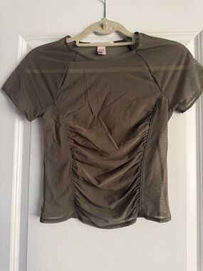 Victoria's Secret Olive Brown Ruched Short Sleeve Tee